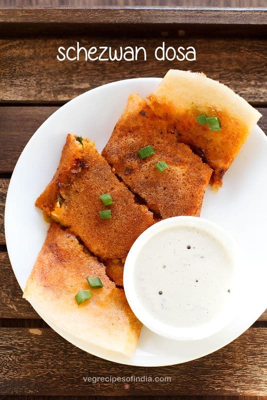 SCHEZWAN Paneer Dosa with Sambar & Coconut Chutney