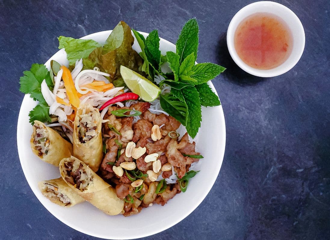 N2. Lemongrass Grilled Pork and Spring or Veggie Rolls (Thịt Nướng Chả Giò Mặn/Chay)