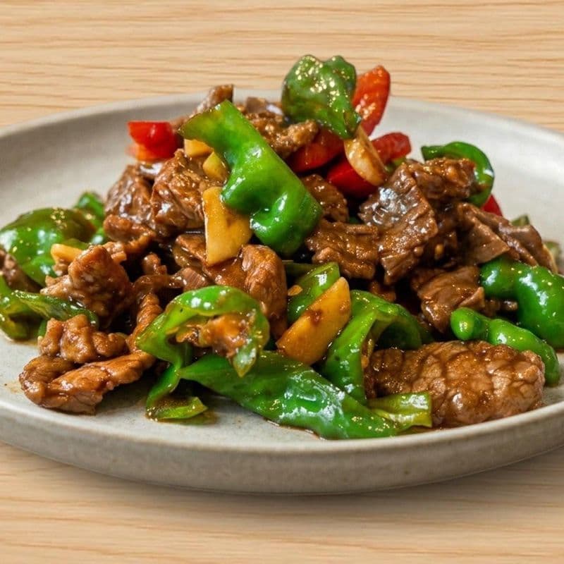 Beef Sauteed with Spicy Green Peppers / Boeuf sauté avec poivrons verts épicé (RIZ ET SALADES)