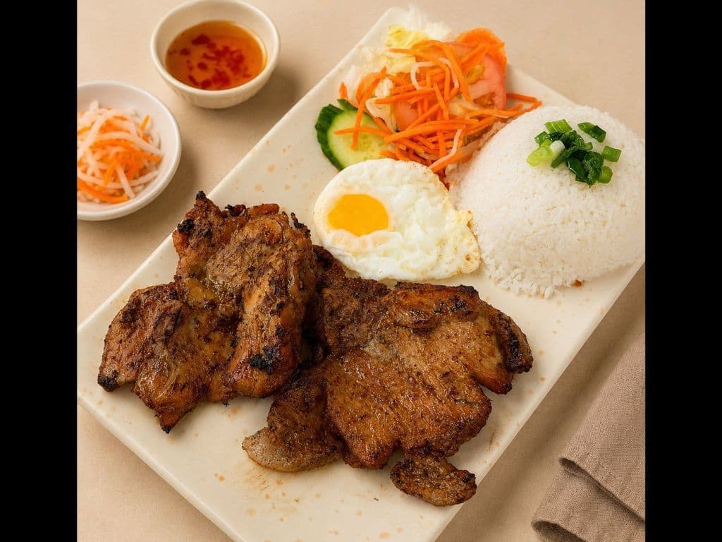 501. Grilled Chicken, Pork Chop and Fried Egg on Rice