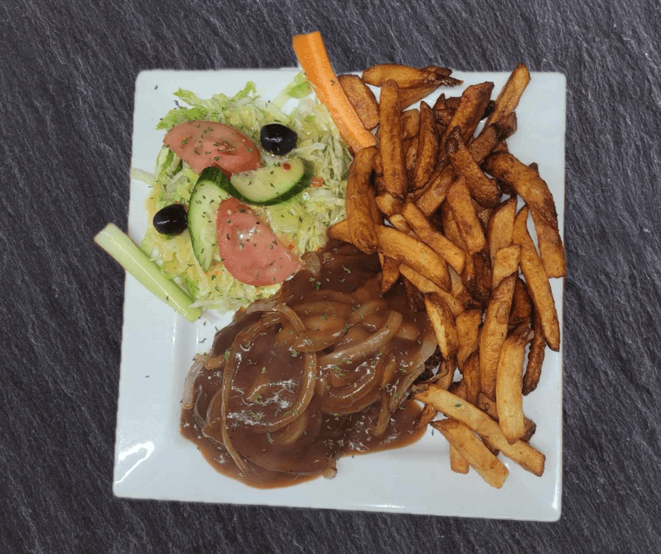 Hamburger steak avec oignons ou champignons