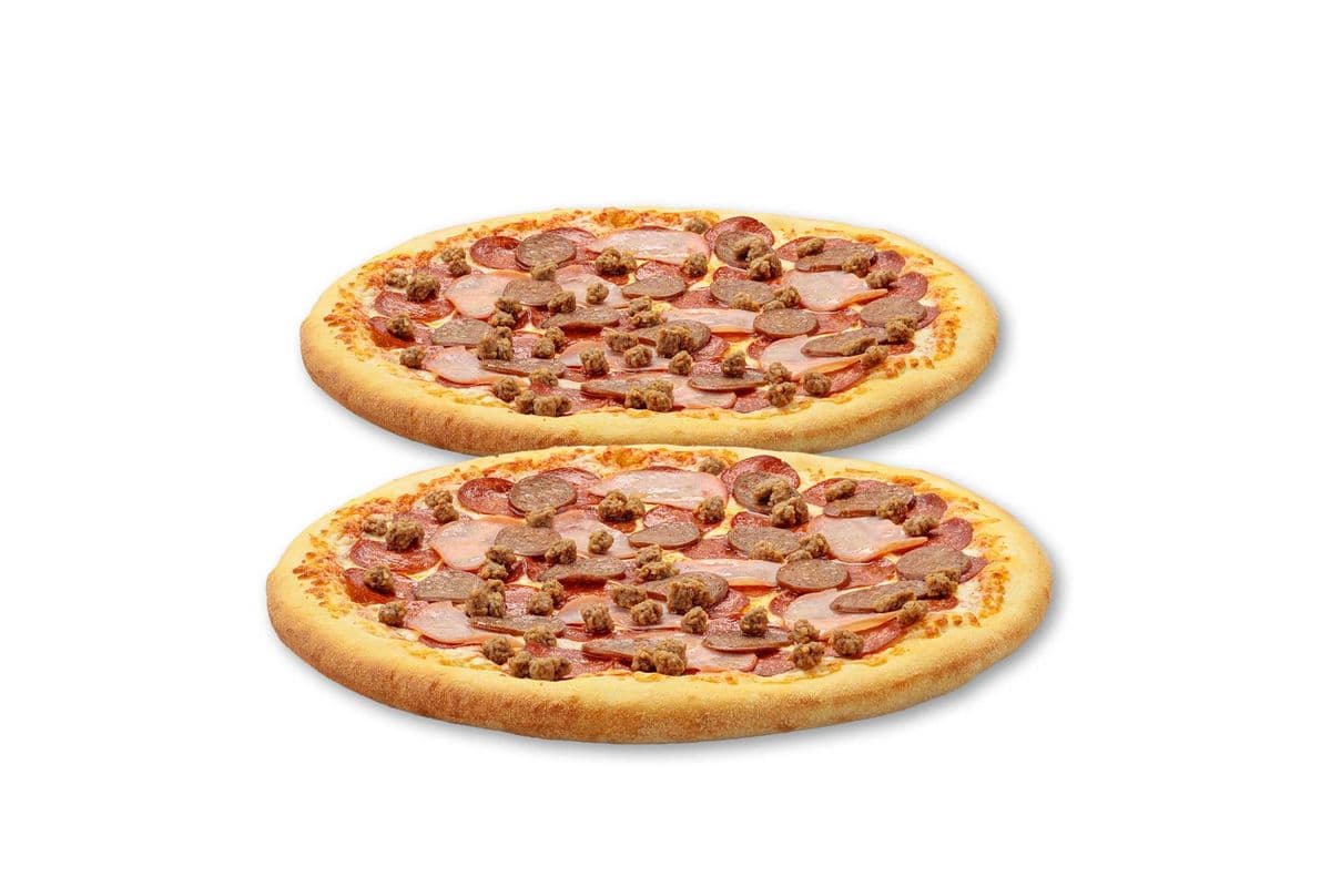 Deux Pizzas Petites Fan de la Viande / Two Small Meat Lovers Pizzas