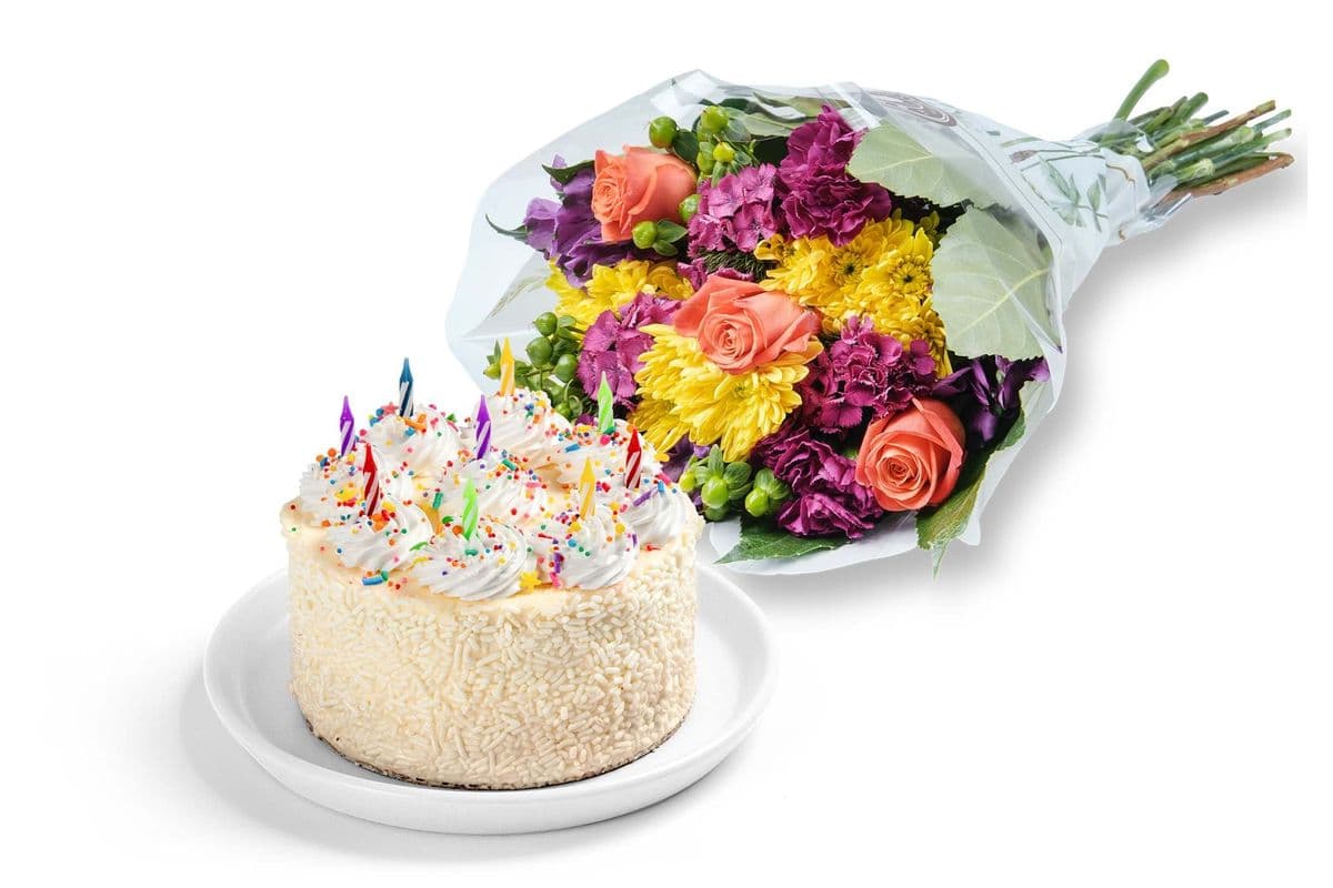 Vanilla Celebration Cake & Bouquet Gift Set