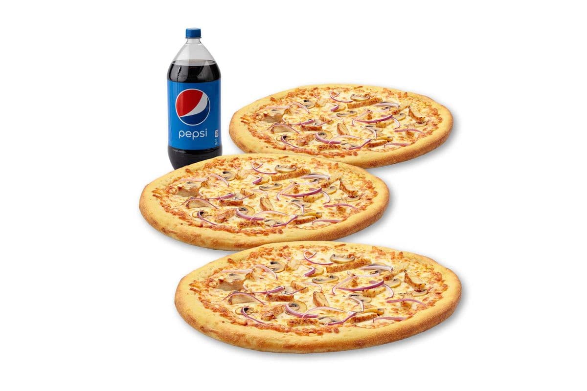Spécial 3 Pizzas Larges - Poulet BBQ / Medium 3 Pizza Special - BBQ Chicken