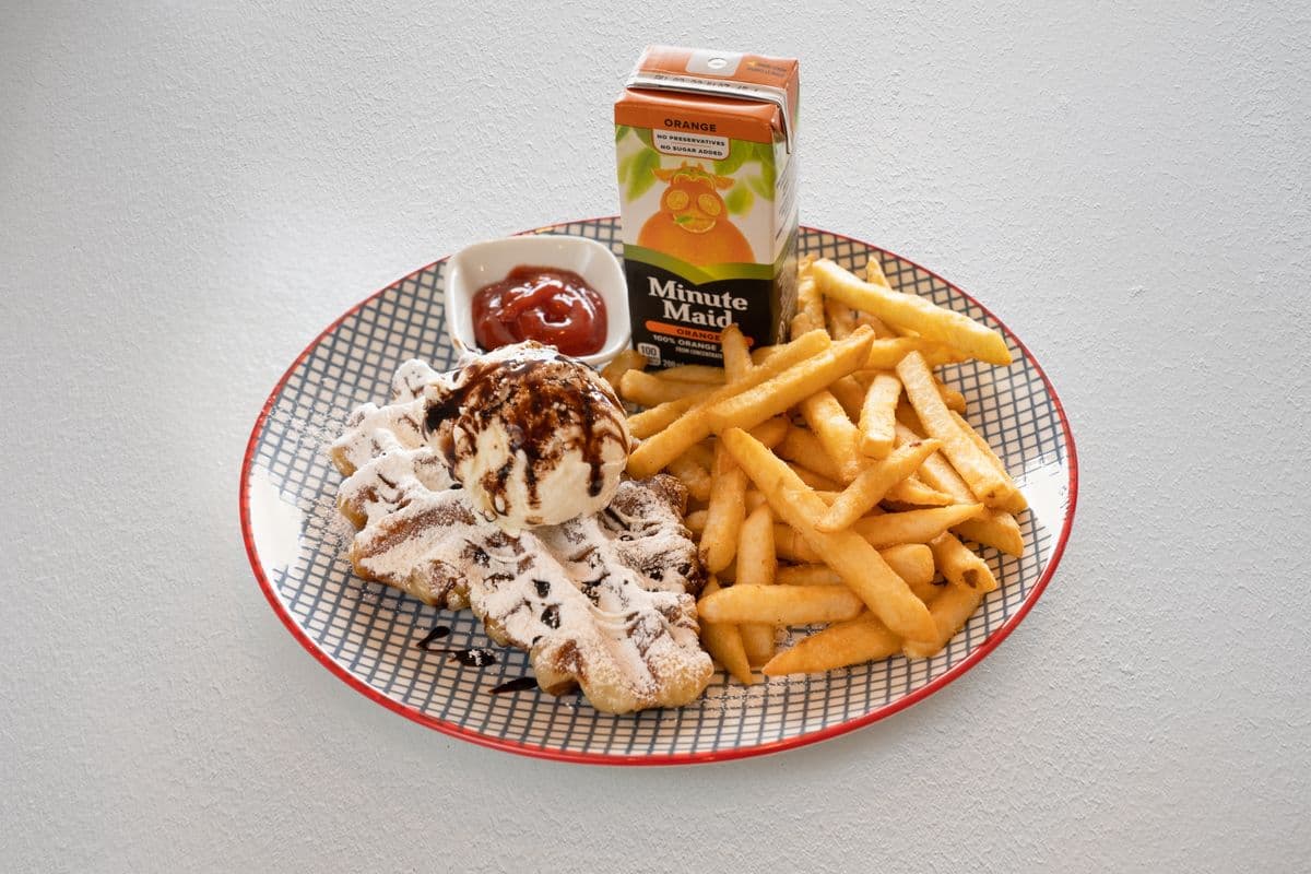 Croffle, Ice Cream with Fries and Juice