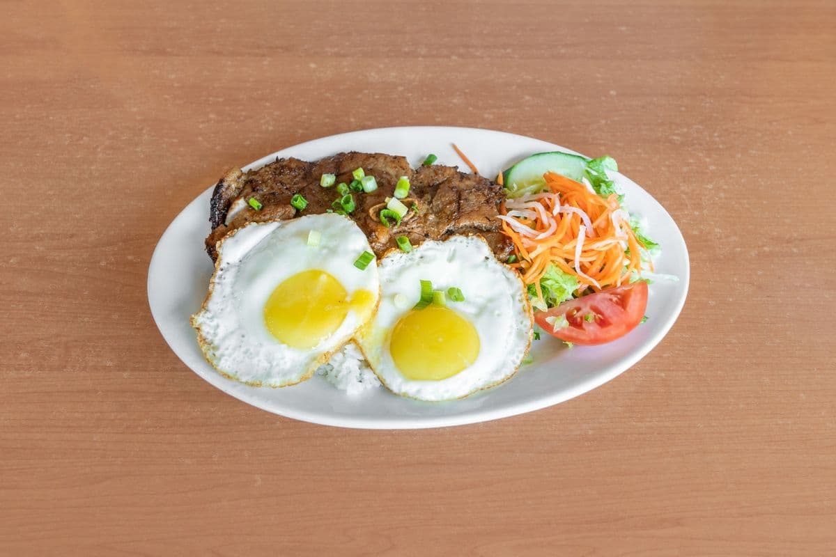 34. Grilled lemongrass pork chop and egg - Com Suon, Trung Op La