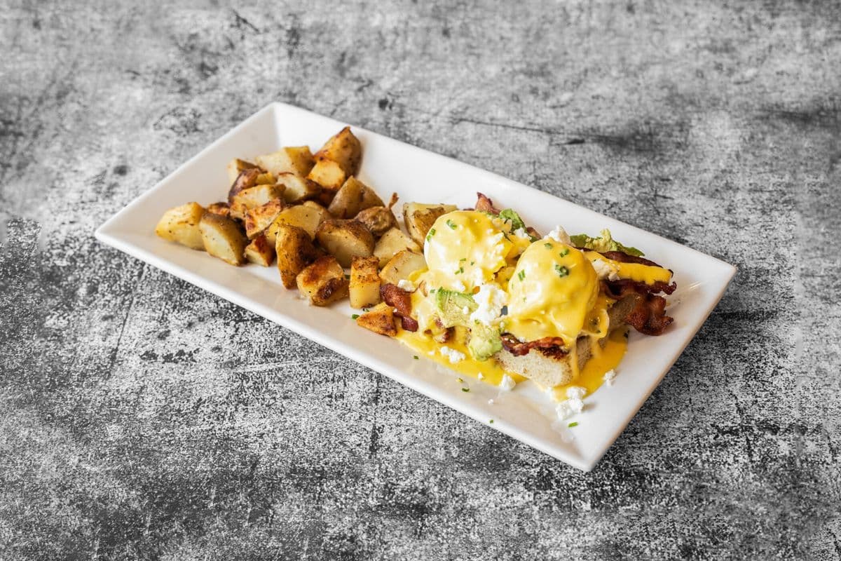 Avocado Bacon and Goat Cheese Benny