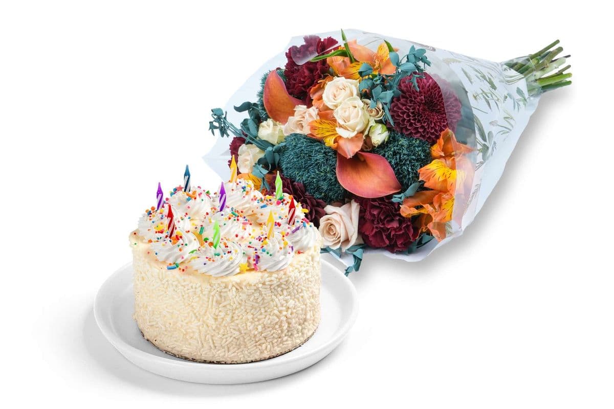Cadeau Gâteau de Célébration à la Vanille et Bouquet / Vanilla Celebration Cake & Bouquet Gift Set