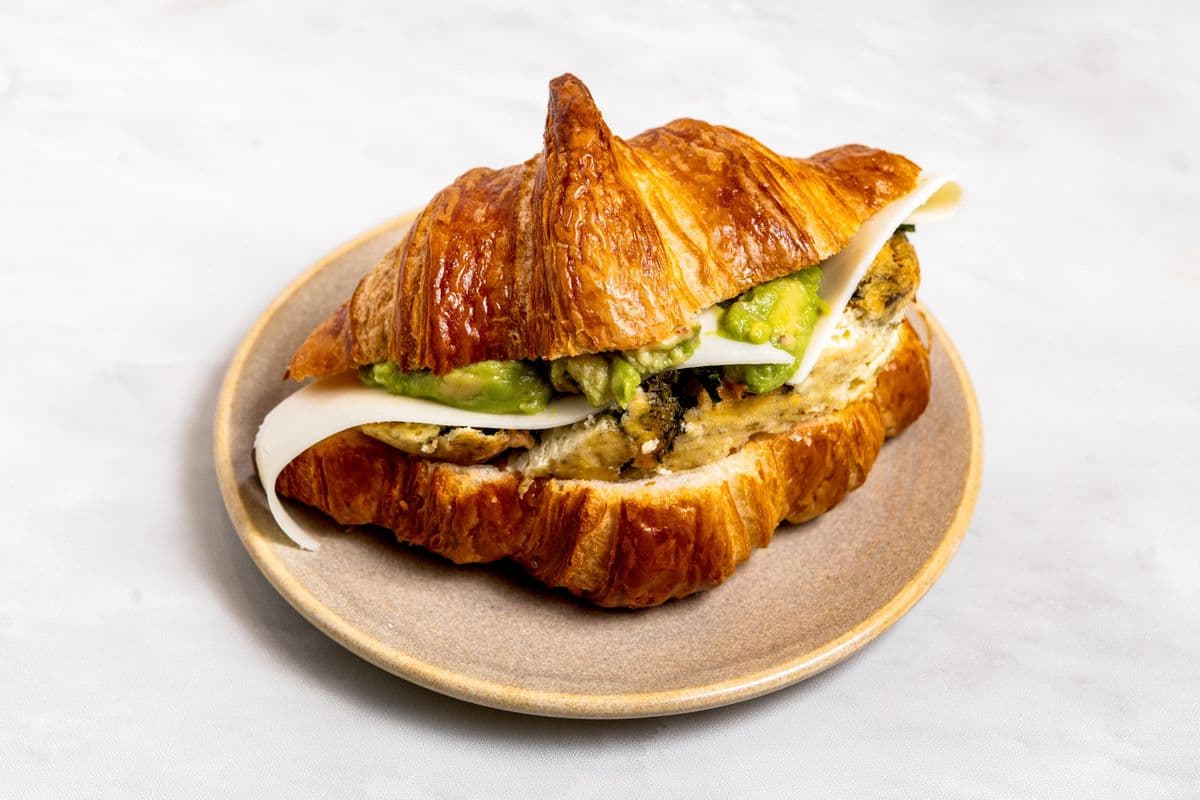 Breakfast Croissant with Mozzarella, Asiago, and Avocado