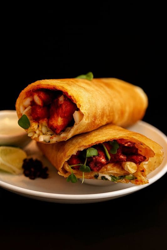Mushroom Manchurian dosa wrap / Wrap de dosa au manchurien de champignons