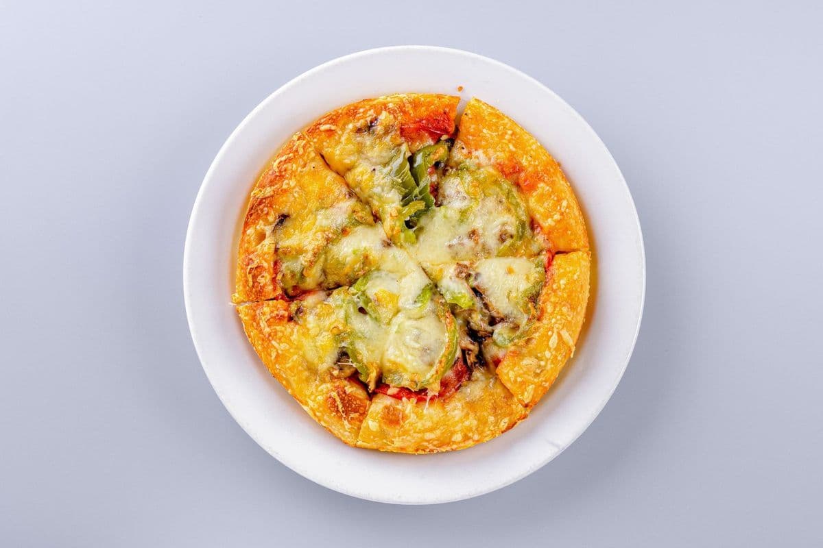 12. Medium Pepperoni, Mushroom, and Green Pepper Pizza