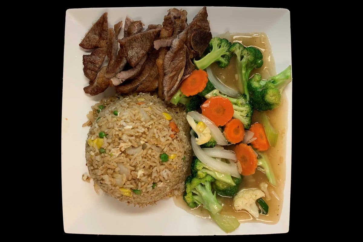 68. Fried Rice with Grilled Pork Chop and Mixed Vegetables