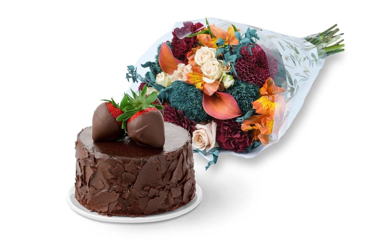 Chocolate Celebration Cake & Bouquet Gift Set