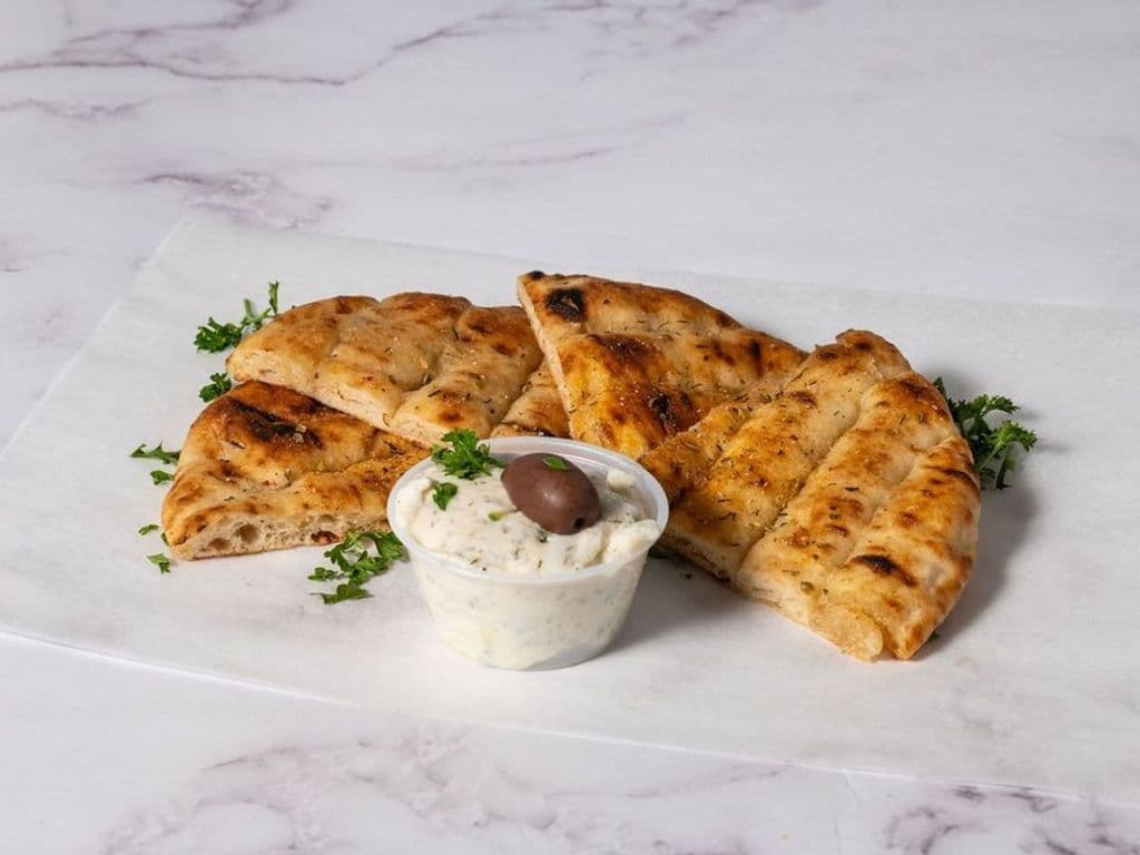 Grilled Pita & Tzatziki or Hummus