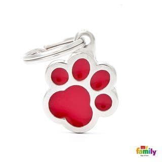 MyFamily Red Paw Print Engraved Tag
