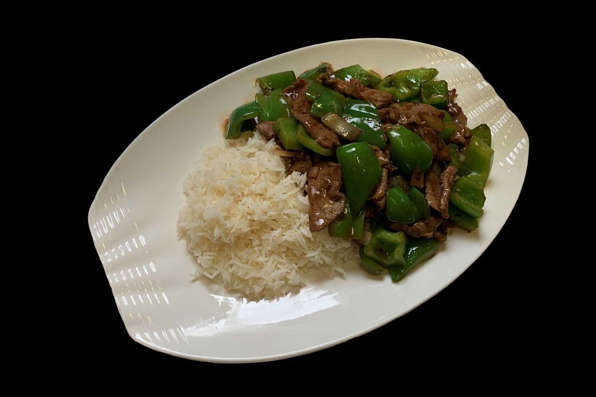 S01. Fried Beef and Mushroom on Steamed Rice