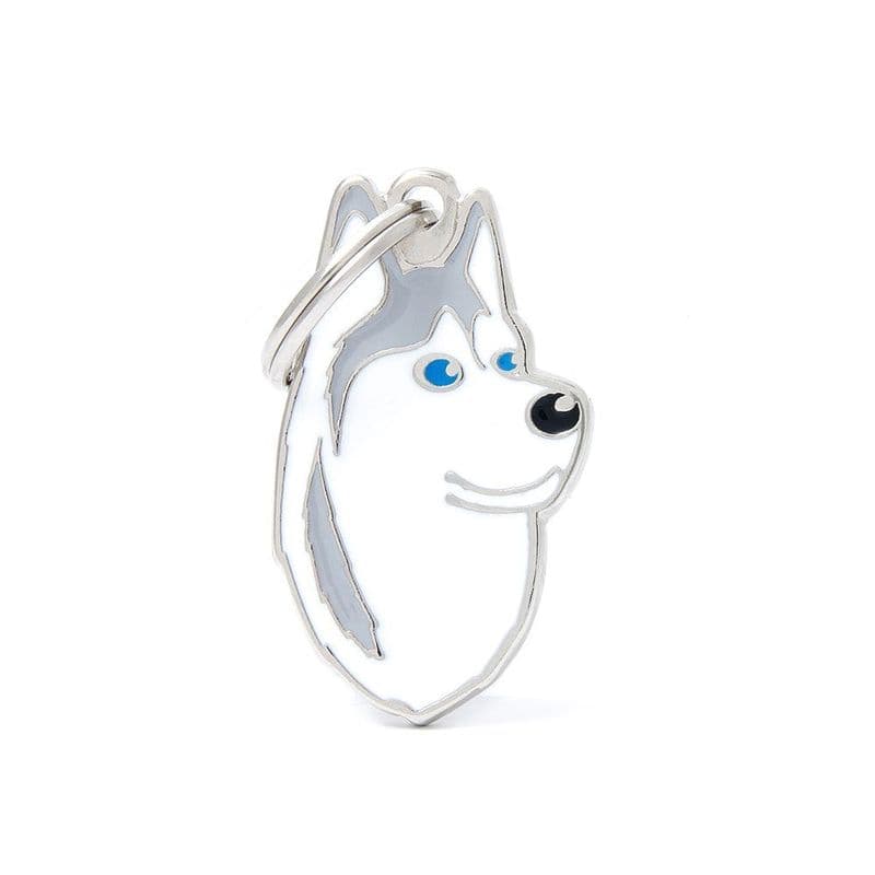 MyFamily Grey And White Siberian Husky Engraved Tag