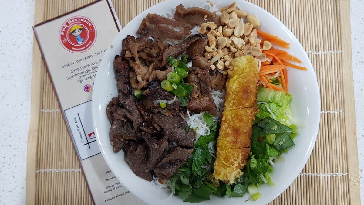 308. Vermicelli with Grilled Beef, Grilled Pork, and Spring Rolls