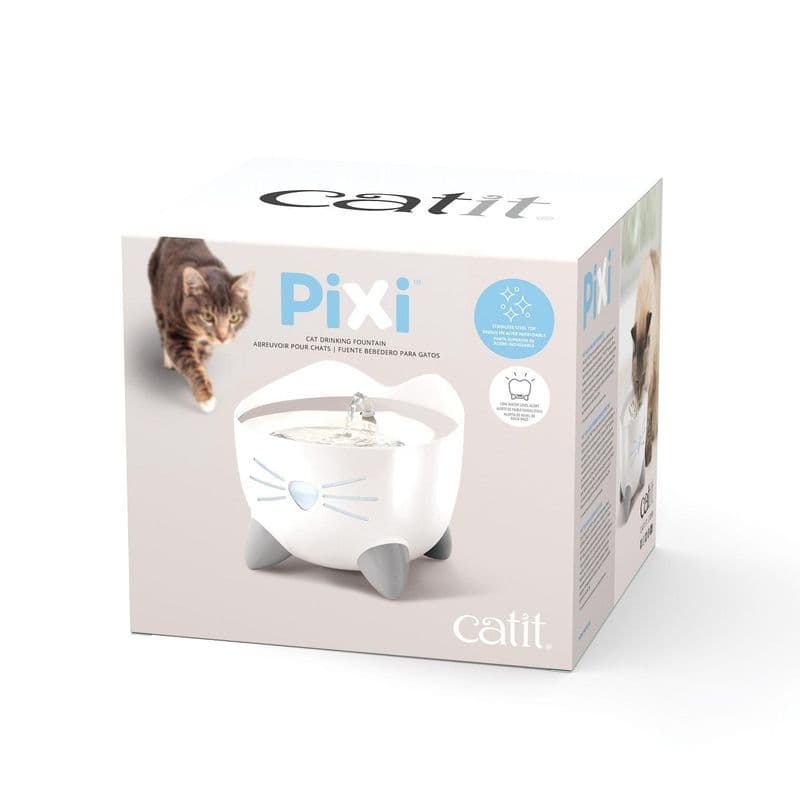 Catit PIXI Fountain - White with Stainless Steel Top - 2.5 L
