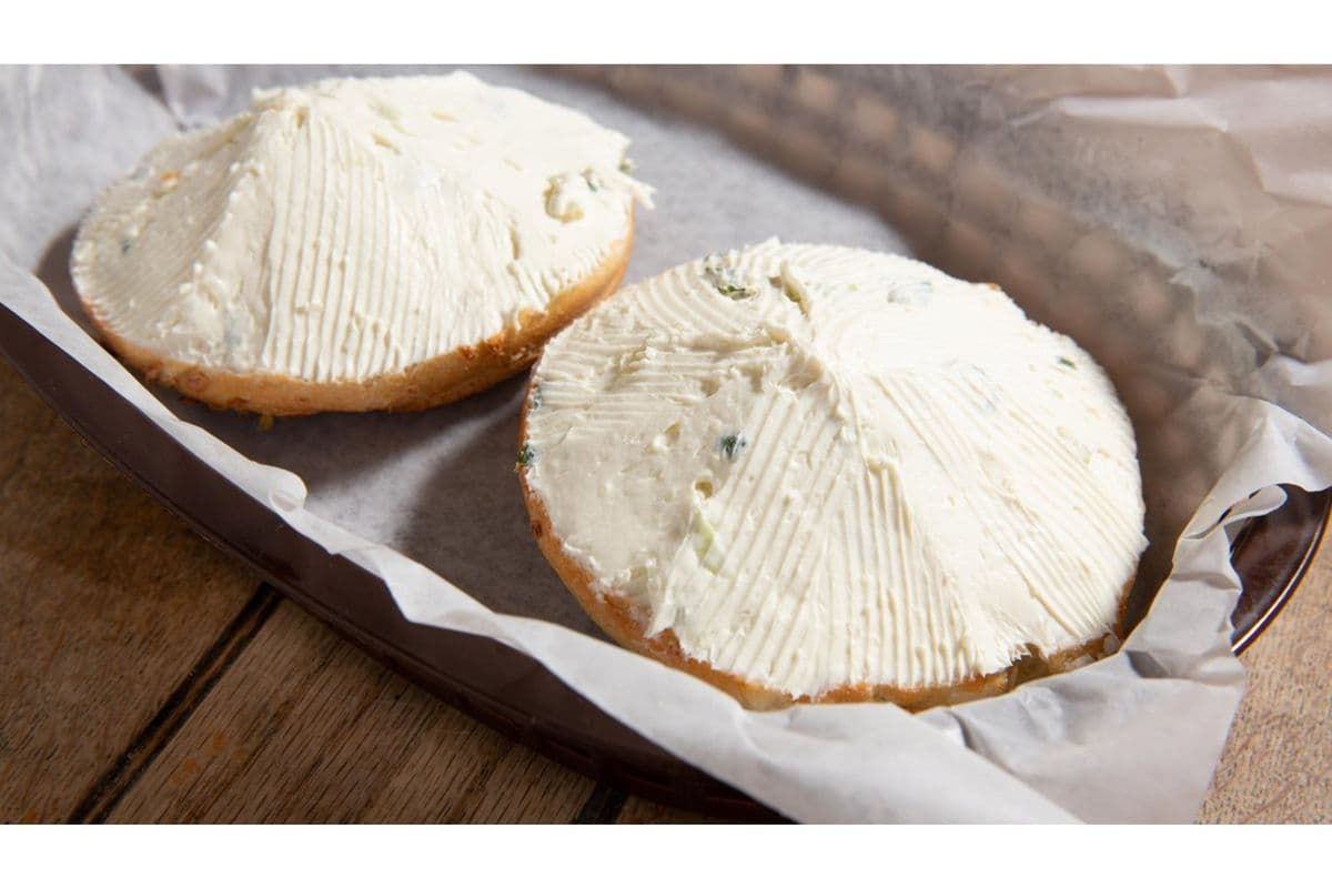 Chive and Garlic Shmear on a Bagel