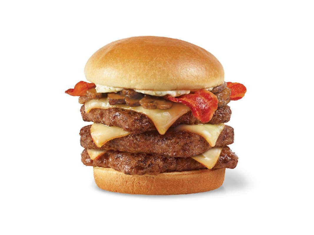 Garlic Mushroom Bacon Cheeseburger, Triple (Cals: 1,360)
