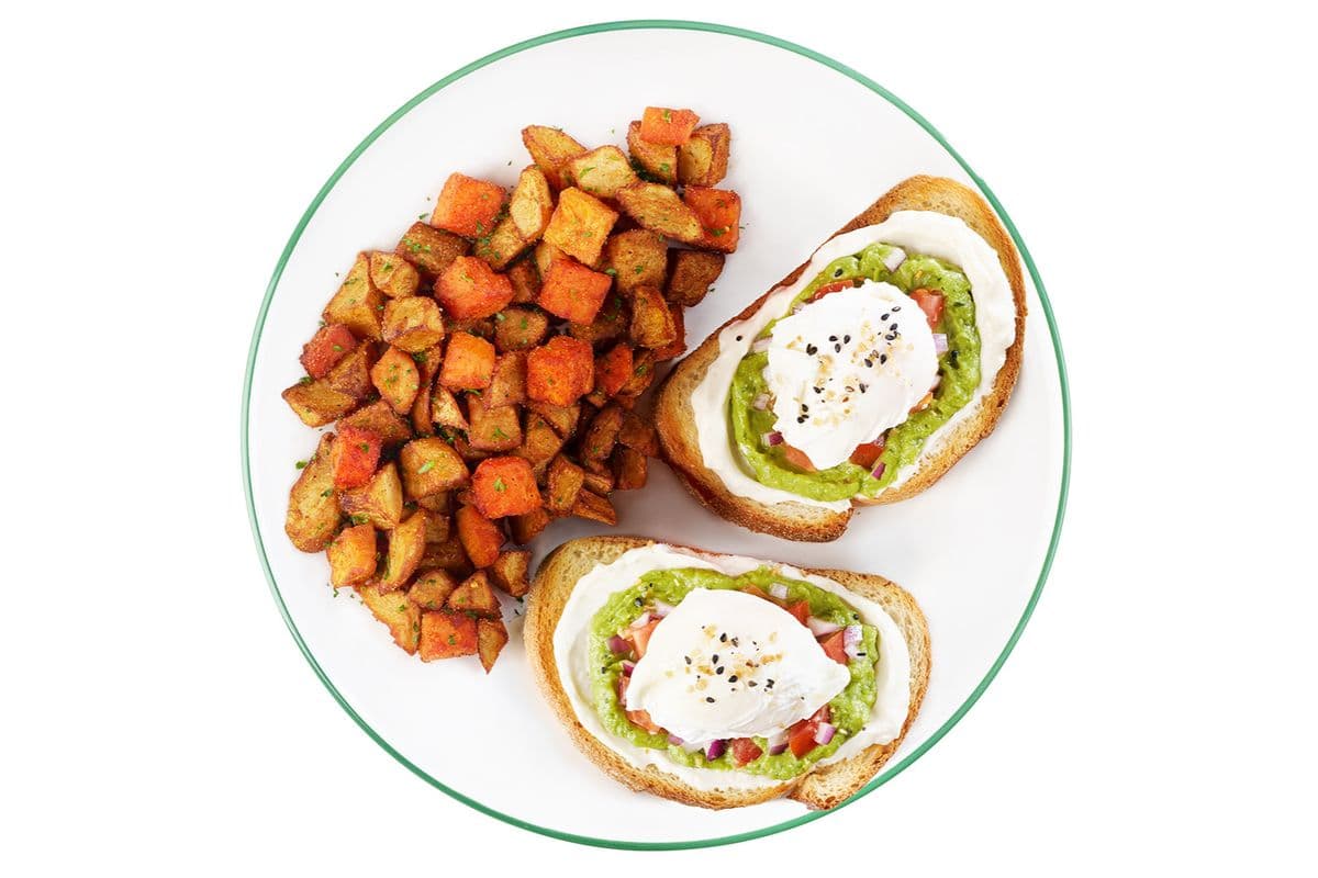 2 avocado toast and potatoes