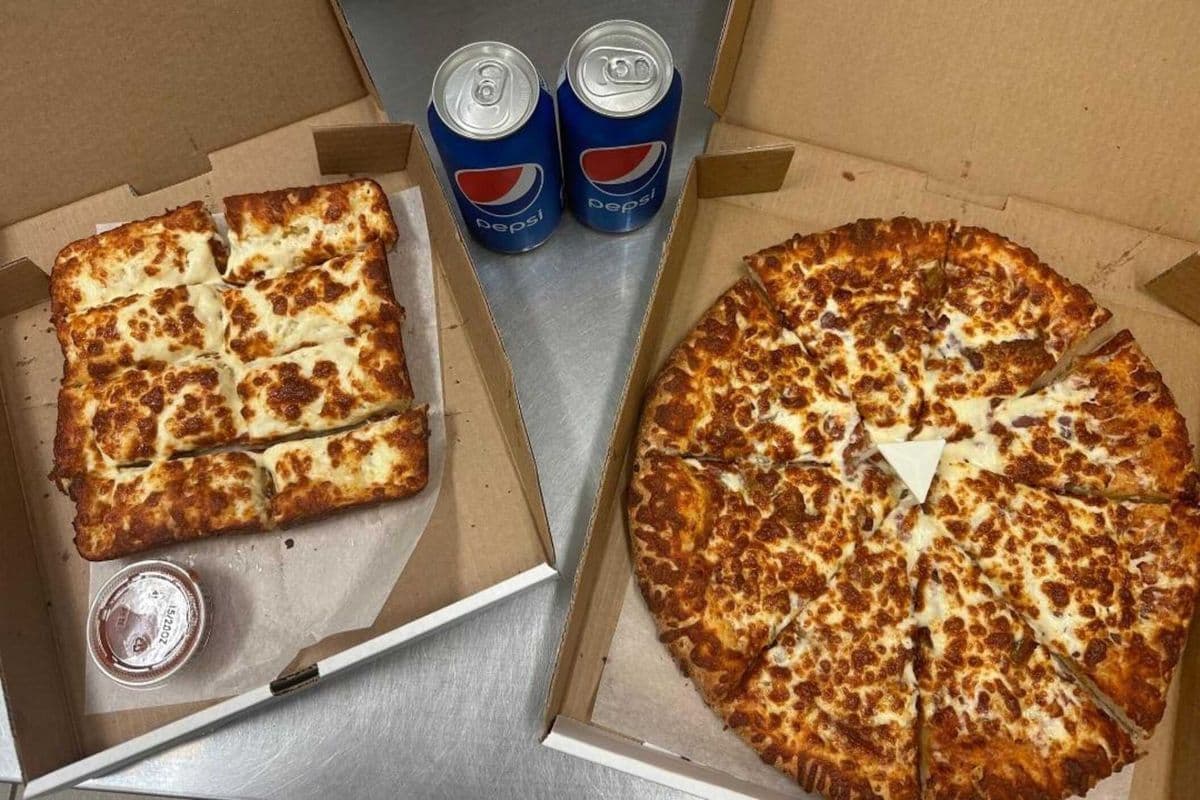 12" Medium Five-Topping Pizza, Cheesy Bread or Garlic Bread (1 pc), and Two Cans (Any)
