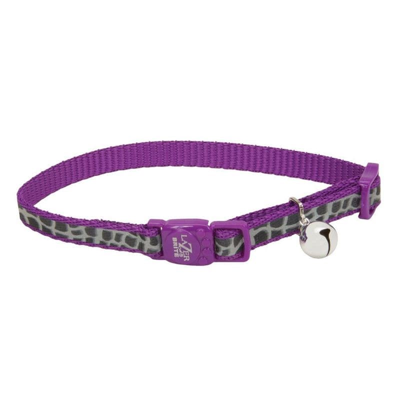 Coastal Lazer Brite Reflective Adjustable Breakaway Collar Purple Animal Print Cat 3/8 x 8-12in
