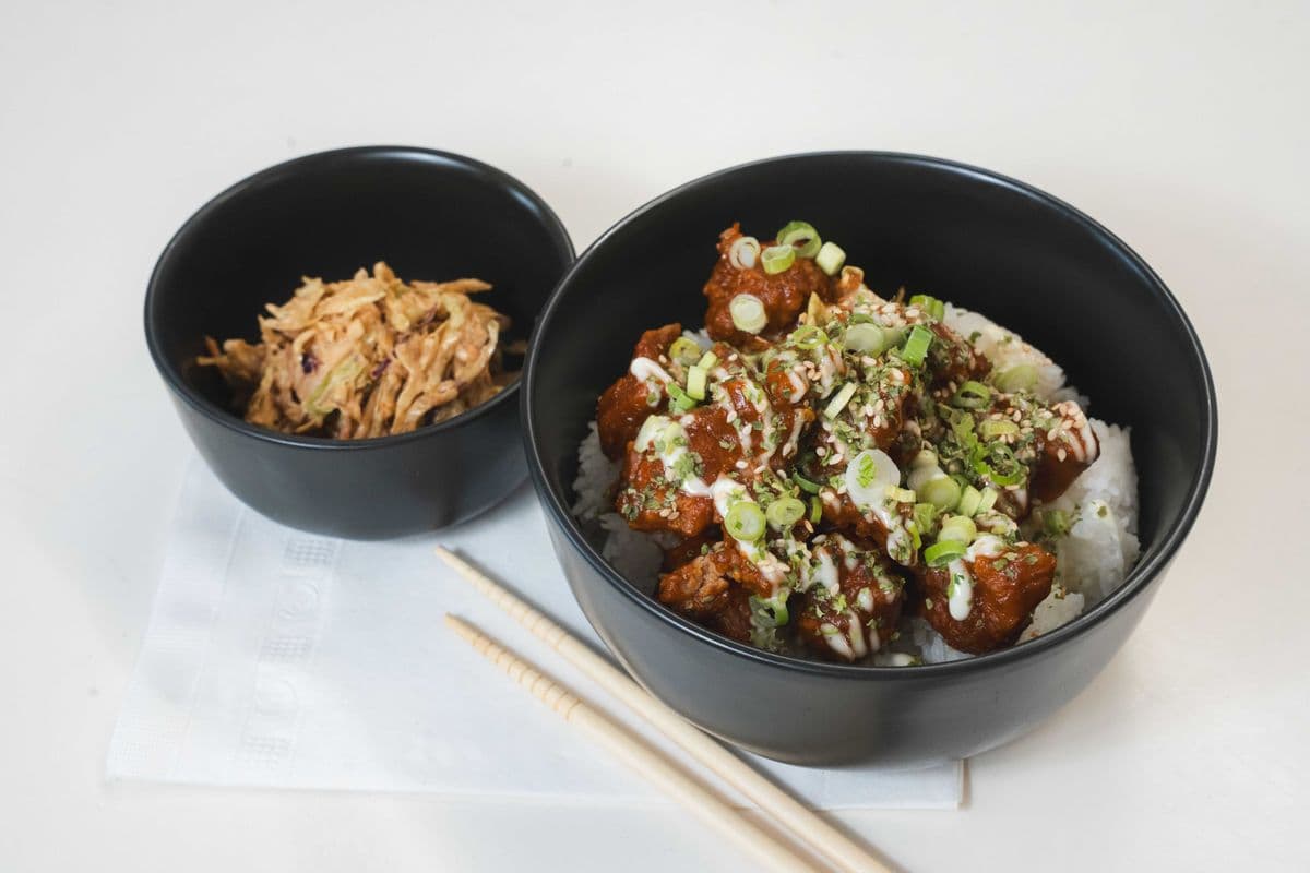 Korean Fried Chicken (or Tofu) Rice Bowl