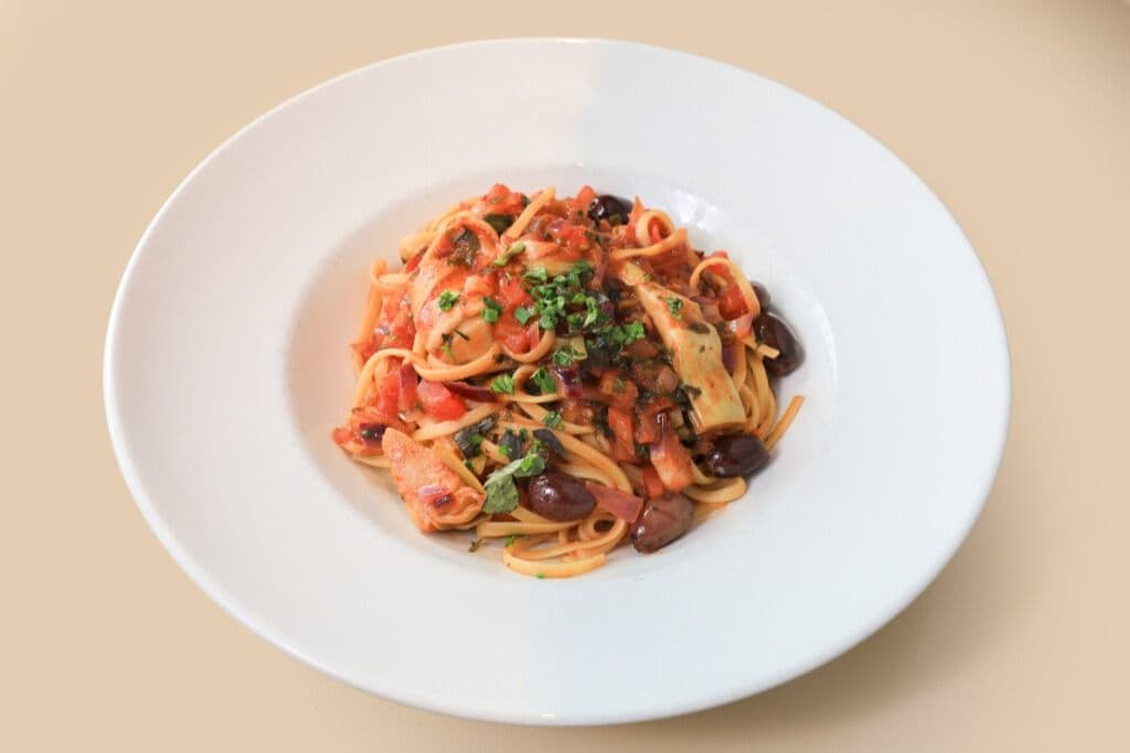 Linguini artichauts et olives chaud (pour 1) / Linguini Artichokes and Olives Hot (For 1)