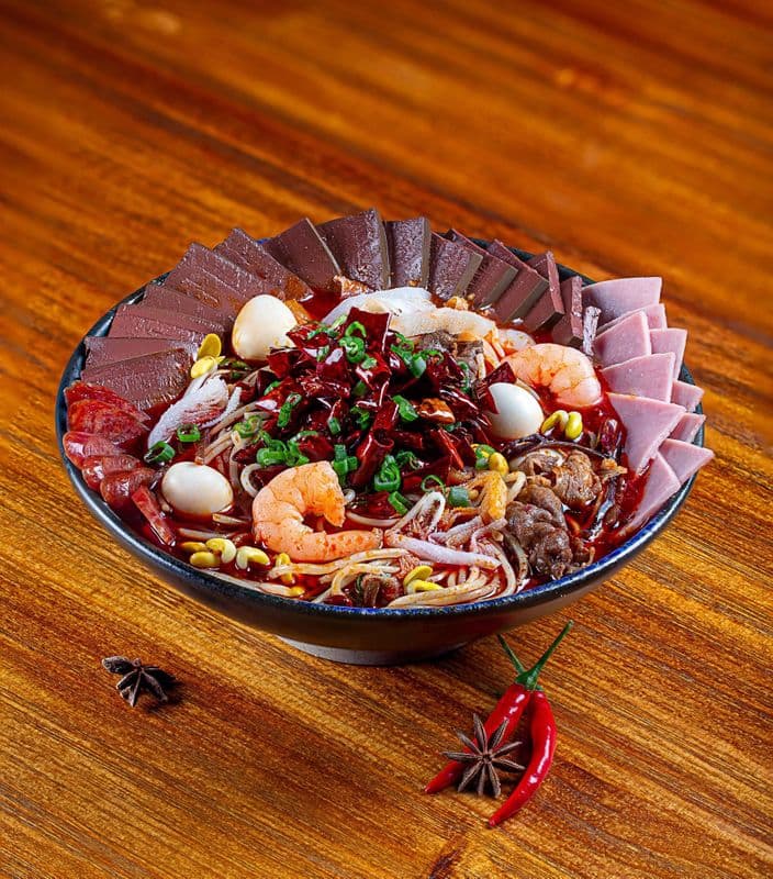 Duck Blood with Chili Sauce Rice Noodle