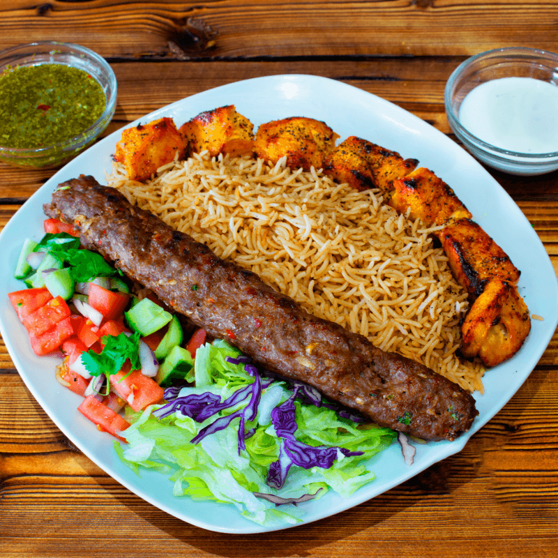 Waziri Kabab Special with Rice and Salad