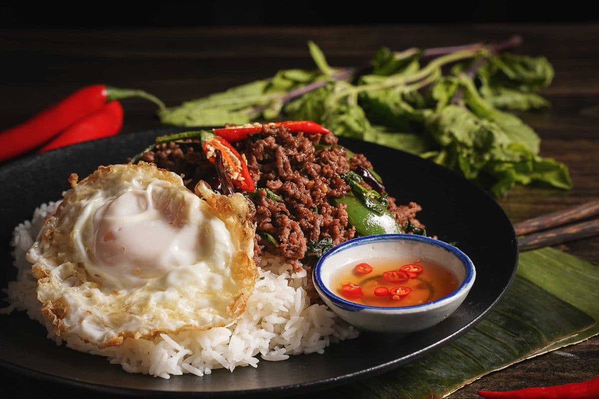 Pad Gra Pao, Fried Egg withJasmine Rice