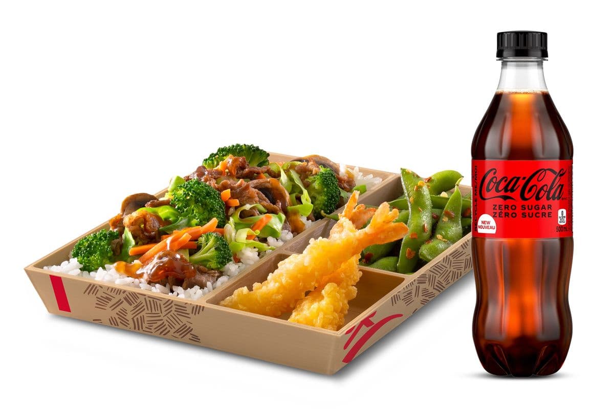 Sukiyaki Beef Bento Box & Bottled Pop