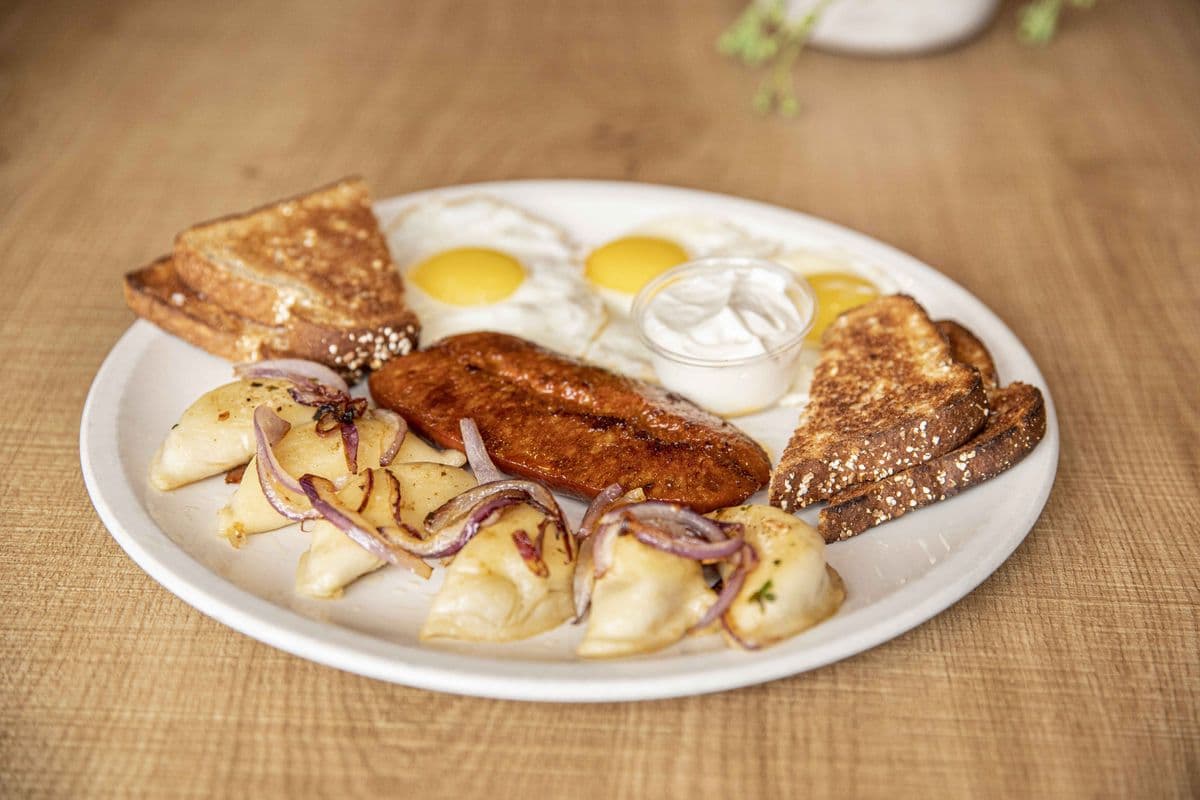 Perogy, Egg & Sausage Platter