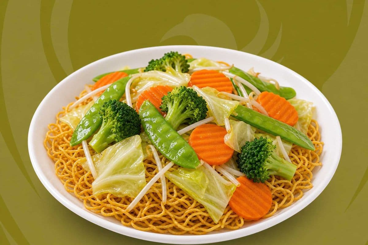 58. Stir-Fried Vegetables on Crispy Egg Noodle - Mi Xao Don Chay