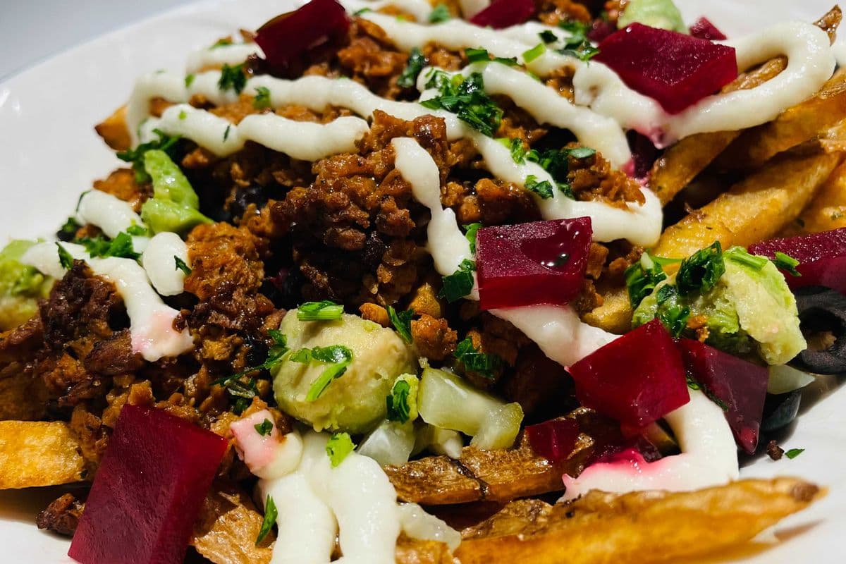Chipotle Black Beans Crumbles Loaded Fries (Vegan)