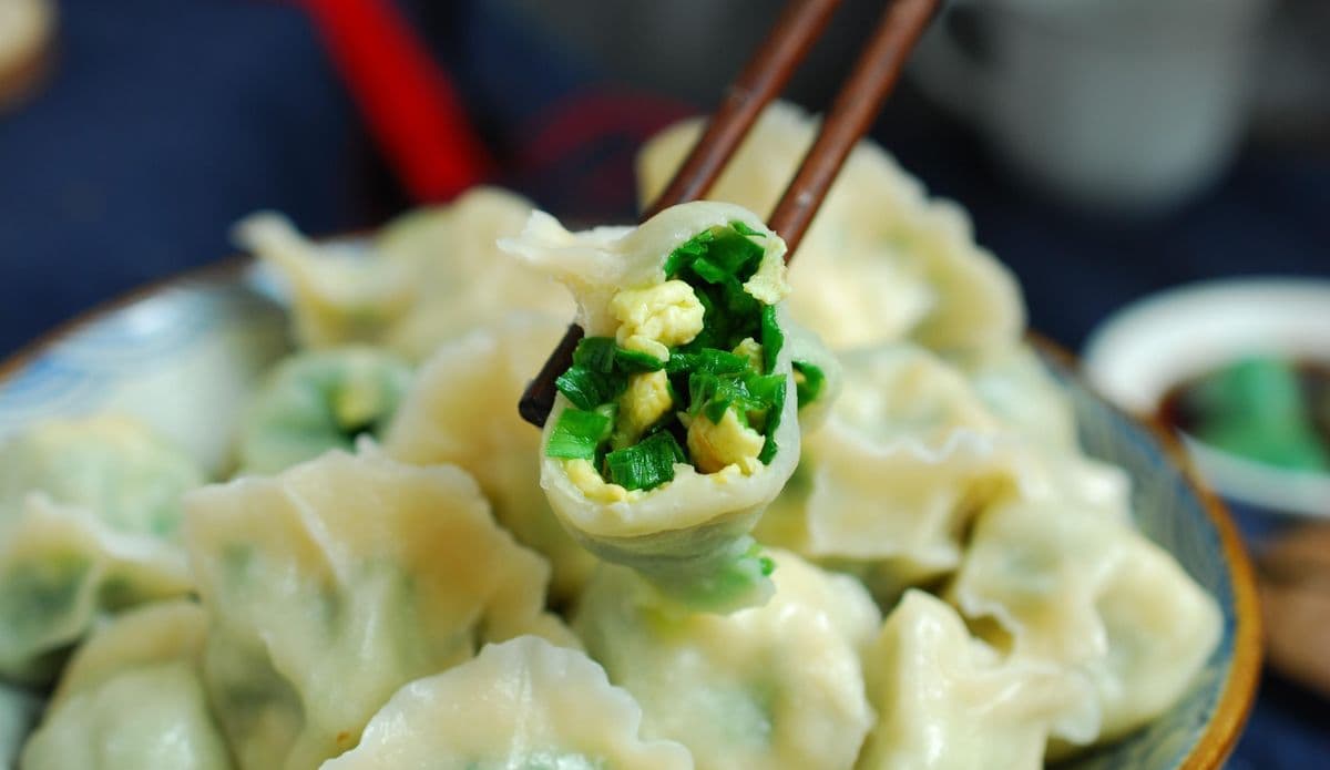 D4Boiled Chive and Egg Dumplings韭菜鸡蛋水餃 (12只)
