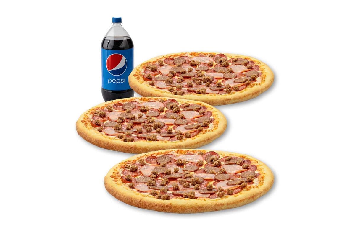 Spécial 3 Pizzas Moyennes - Fan de la Viande / Medium 3 Pizza Special - Meat Lover's