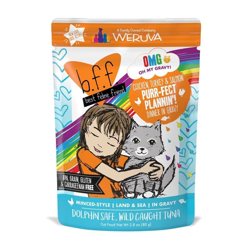 Weruva BFF OMG Chicken, Turkey & Salmon Purr-fect Plannin! 2.8oz Pouch