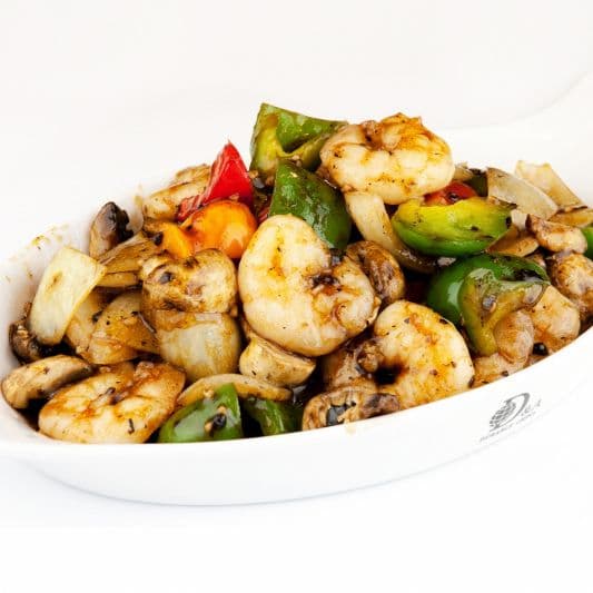 144. Prawn with Green Peppers and Onions in Black Bean Sauce