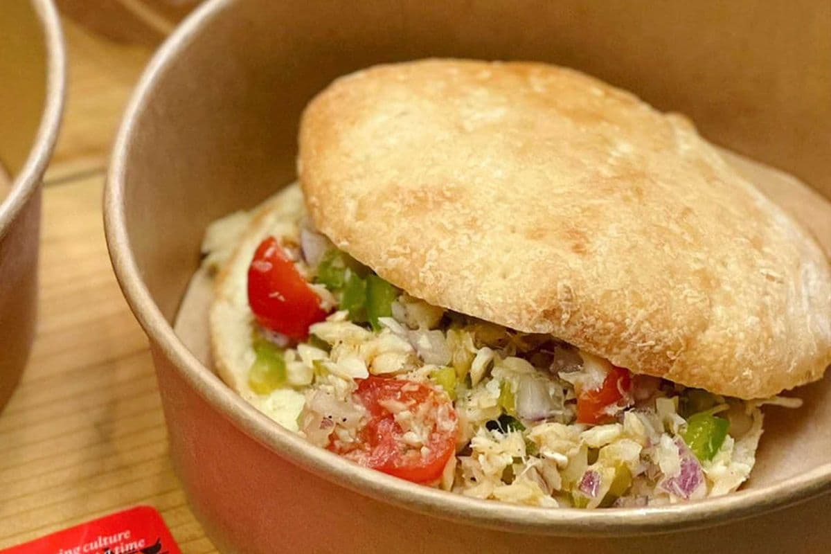 Fried Bake and Saltfish Buljol Sandwich