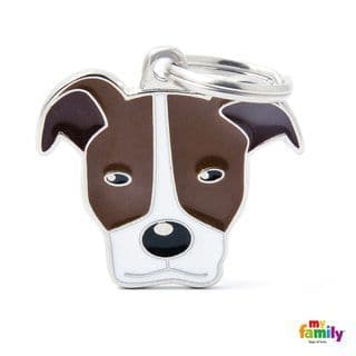 MyFamily White And Brown Pit Bull Engraved Tag