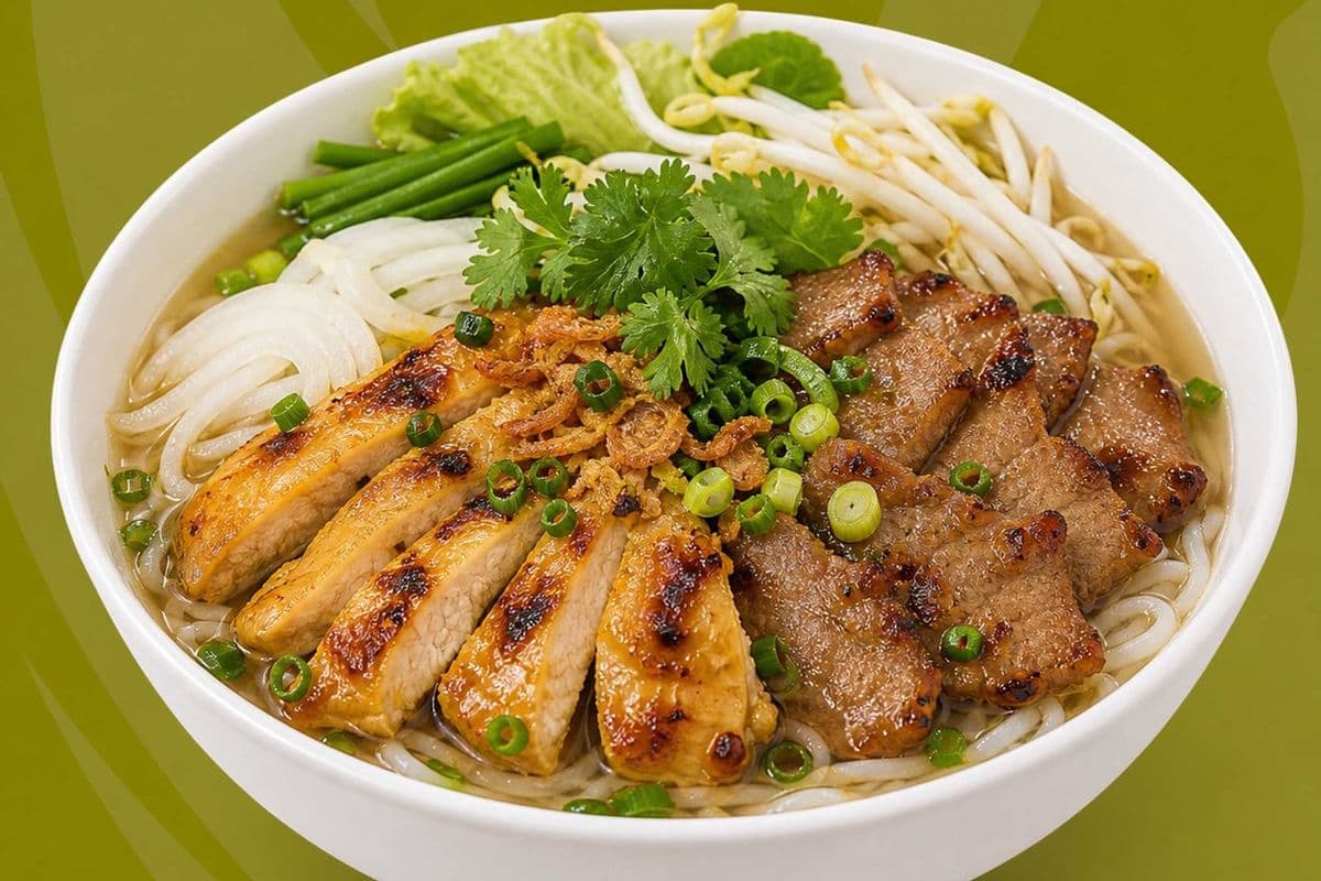 29. Grilled Marinated Chicken and Grilled Marinated Pork with Rice Noodles - Hu Tieu Ga Nuong Thit Nuong