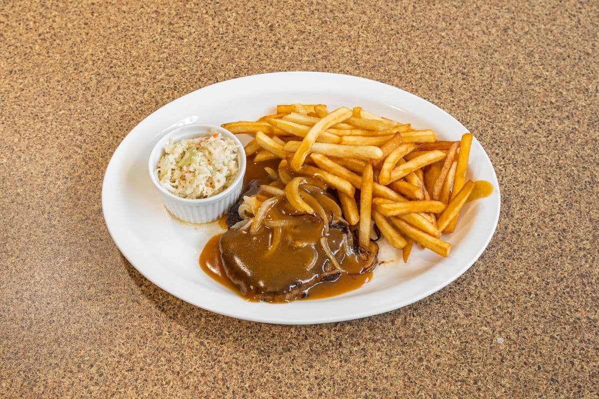 Hamburger steak , frites, sauce et 1 breuvage