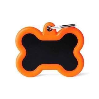 MyFamily Orange Rubber Bone Black Aluminum Engraved Tag