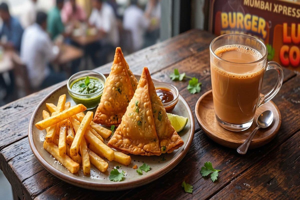2 Samosa with french fries and Tea