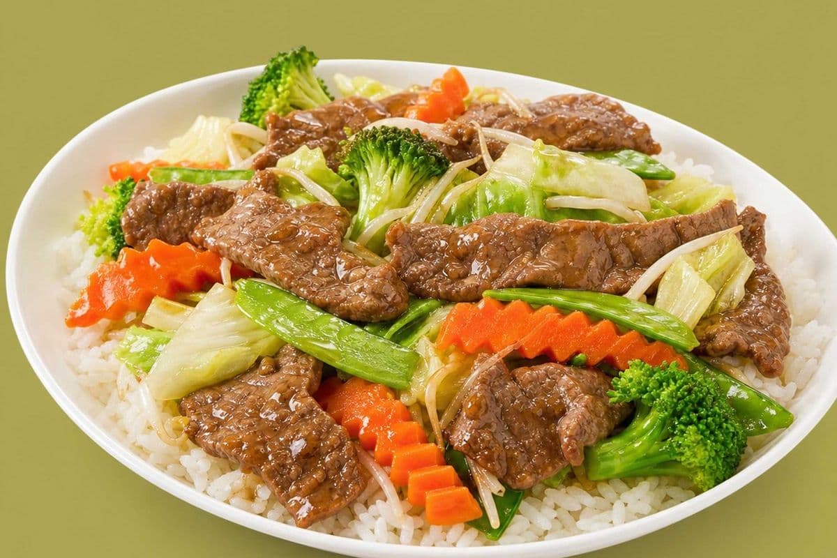49. Stir-Fried Beef and Vegetables with Rice - Com Bo Xao Cai