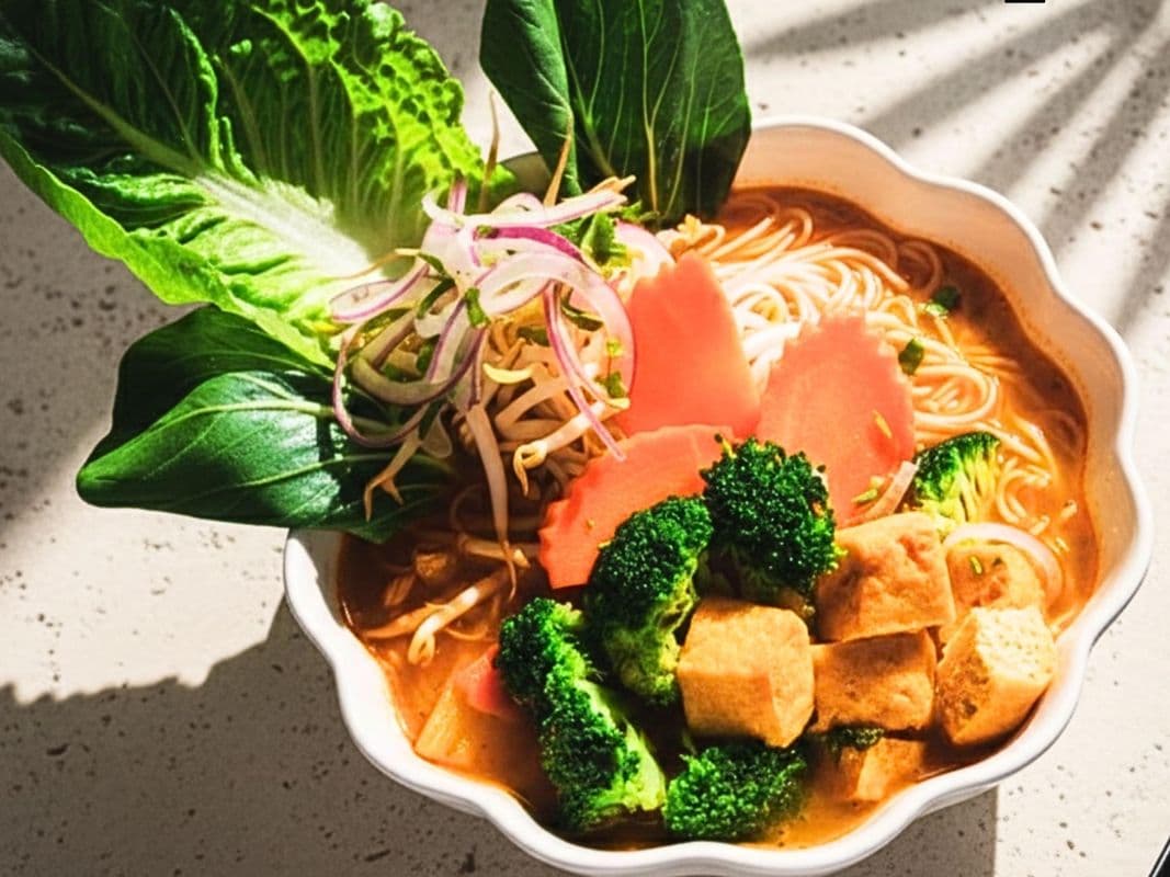 52. Vermicelli Thin Noodles with Tofu and Fresh Vegetables in a Spicy Lemongrass Soup (Online)