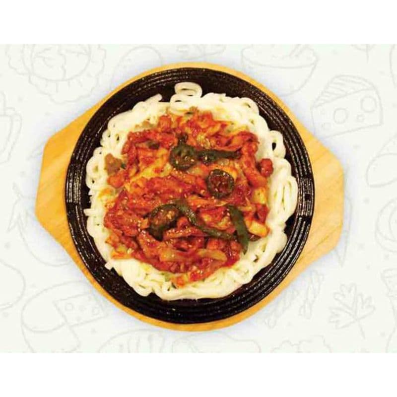 35. Udon Noodles with Spicy Chicken and Vegetables on a Hot Plate